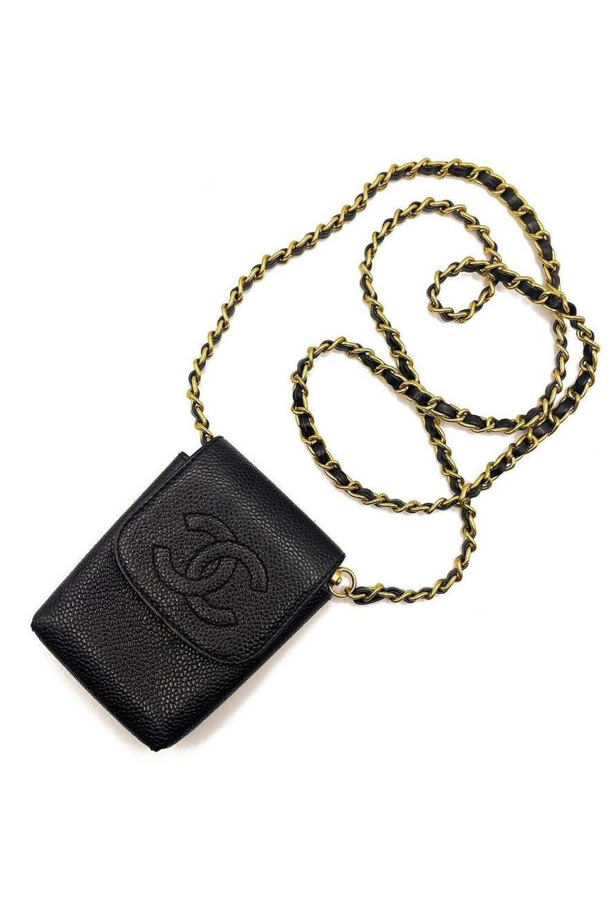 Chanel Vintage Mini Flap Bag Caviar Pouch Cigarette Case Crossbody
